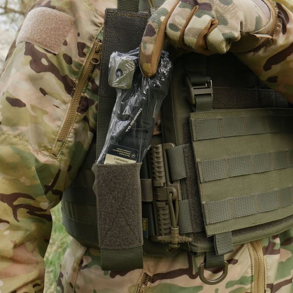 Открытий подсумок хаки под турникет с креплениями для ножниц и маркера 3043437344 фото